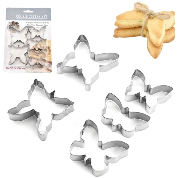 Sommerfugl Kakeform, 5-Delt Mini Kakeform i Rustfritt Stål, Brukes til DIY Kake- og Bakverk