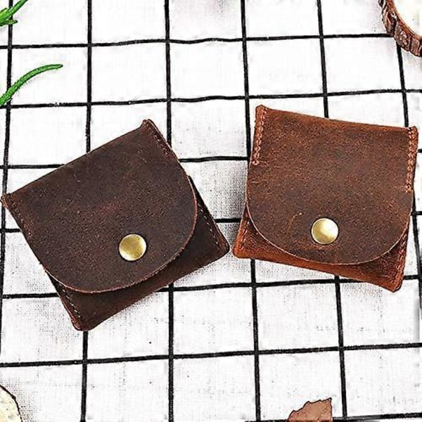 Rustiikkinen nahkainen Moon Pocket -kolikkokotelo, aitoa nahkaa, puristettava kolikkokukkaro, pussukka, vaihtorahalokero, lompakko miehille ja naisille - kahvi