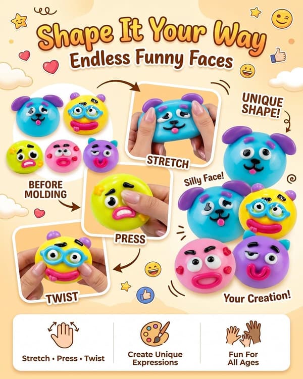 st Smushers Squishy-Curiosities Smushers Dog Face Swap Squishy Fidget Leksaker