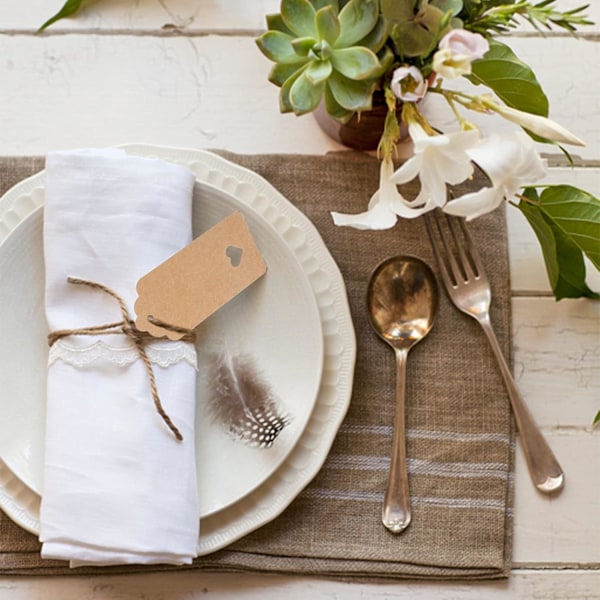 Brune Gavemærker med Hjerte, 100 stk. Blank Papirmærker med Snor, Gavemærker til Valentinsdag 4,5x9,5CM Store Gaveetiketter til Bryllupsgaver Cowhide