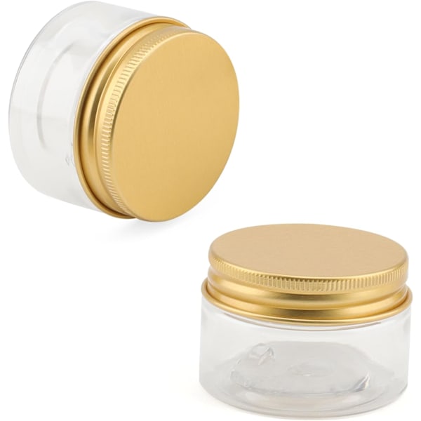 36-pack 30ml klara plastburkar med guldfärgade aluminiumlock, tomma plastförvaringsburkar, liten provburk för glitter, pärlor
