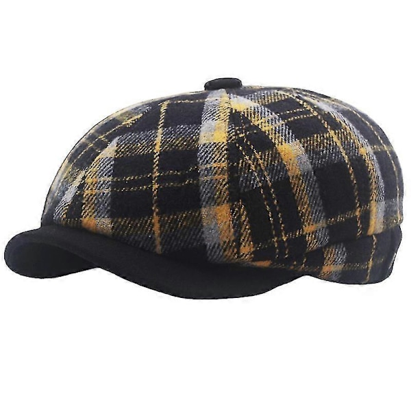Ht3971 Baskrar Höst Vinter Hattar För Män Kvinnor Vintage Rutig Åttakantig Newsboy Keps Retro Konstnär Målare Ull Basker Hatt Basker Keps Yellow