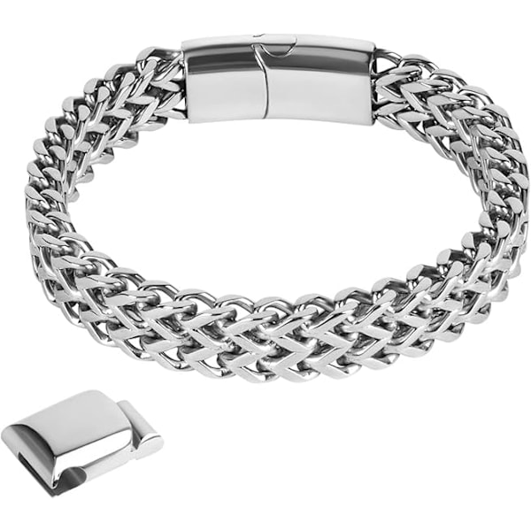 Herrarmband i starkt antikt silver, moderiktigt retroarmband i titan stål, enkelt sexkantigt platt denimarmband Silver