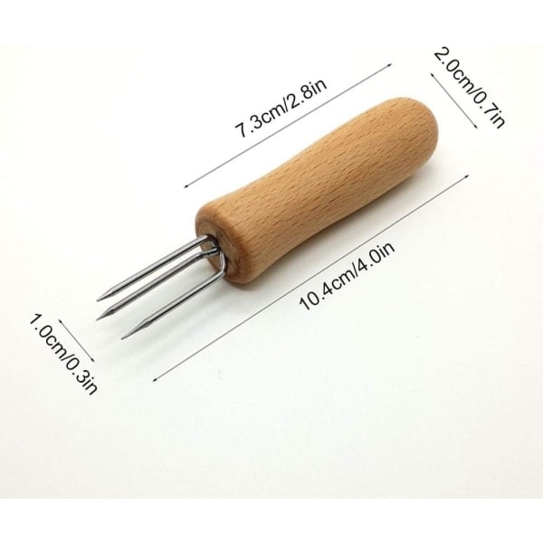 6 maiskolber med rustfrie stålspyd. Gjenbrukbare maisspyd med håndtak i eiketre - grilling, kjøkkentilbehør (10 cm lange)