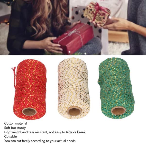 Rullar Julsträng 2 mm Diameter Varje 100 m Längd Klippbar Enkel Presentsträng för DIY-förpackning