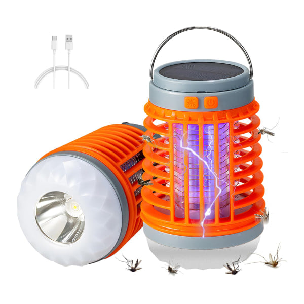 Myggdödare, 2024 ny solcellsladdad utomhus vattentät myggdödande lampa, bärbar lämplig för trädgård, camping och picknick Orange belt hook 2 pieces