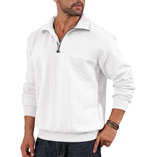 Halv dragkedja tröjor för män stickad pullover jumper långärmad jacquard tröjor White