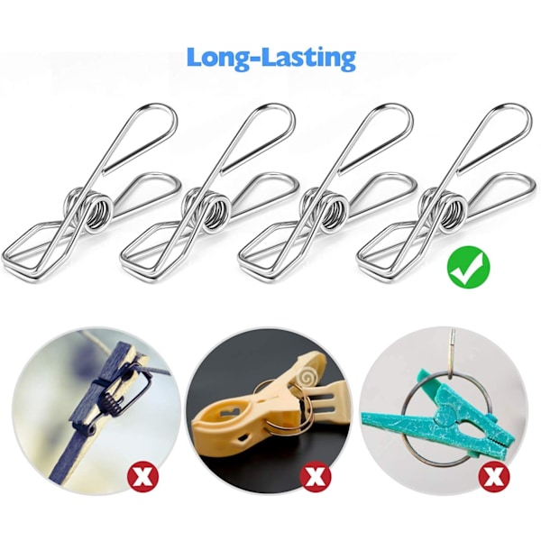 Tøjklemmer Chip Clips Pakke med 40, Holdbare Metal Vasketøjsklemmer med Stærkt Greb til Tørresnor, Papir i Hjemmet, Køkkenet, Kontoret, 2 Størrelser