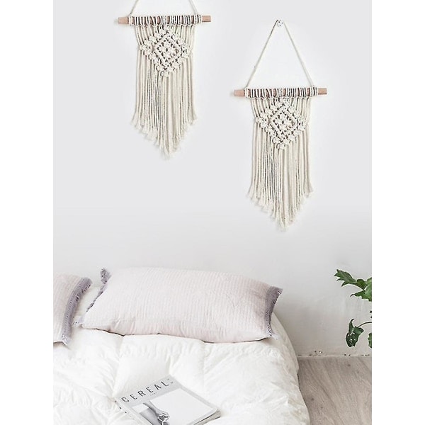 Macrame väggdekoration med bomullsrep, handvävd bohemisk gobeläng, geometrisk konst, vacker heminredning