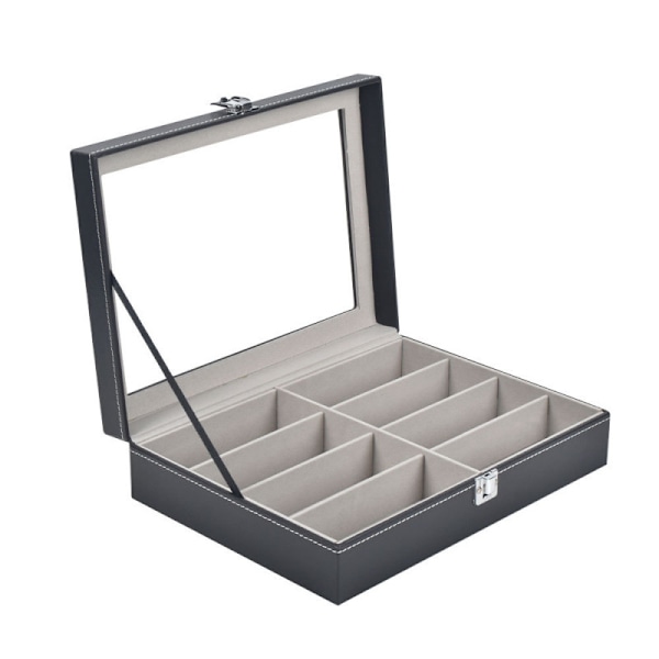 Läder 8-delars Förvaring för Glasögon och Solglasögon Displayfodral Organizer, Svart