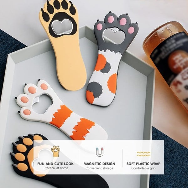 Flasköppnare, 2-pack magnetiska ölflasköppnare, söt tecknad katt tass design ölflasköppnare för hem kök bar (katt tass)