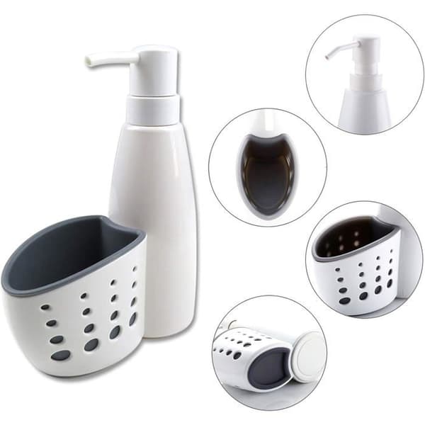 Sæbedispenser - TANDE - 250 ml - Sæbepumpe med svampeholder - ABS-plast - Genopfyldelig