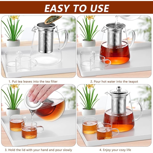 Klar Glastekande med Si, Rund Form Tekande med Si, Varmebestandig Borosilikatglas Tekande med Si, Komfur Tekande 1300ML