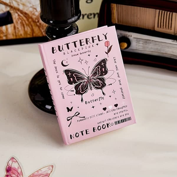 Sommerfugle Tema A7 Lomme Notesbog – Pink & Sort Marmor Hardcover, Linjeret Journal til Rejser, Studie & Gave Sort 3-pak