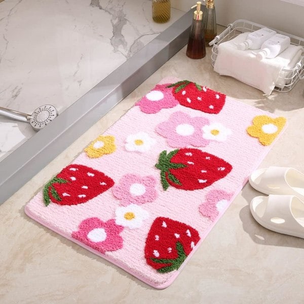 Pehmeä ja Mukava Mansikka Kylpyhuoneen Matto Söpö Kylpymatto Ovimatto Liukumaton Pestävä Pörröinen Makuuhuoneen Juoksija pink 24" X 35"