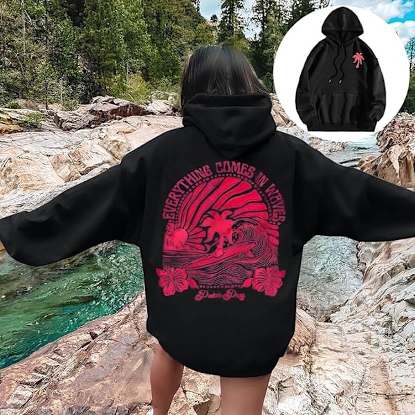 Palm Puff Hoodie för Kvinnor 2025 Rosa Grafisk Hoodie Black