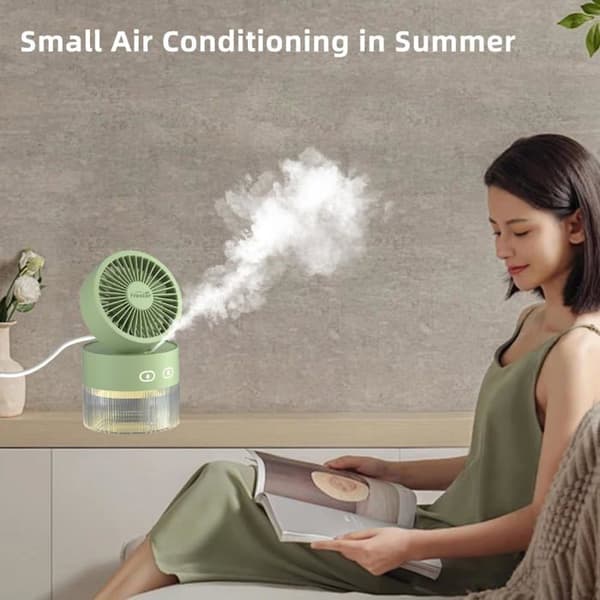 Køleventilator, 350 ml med LED-natlys, velegnet til kontor og små rum, grøn