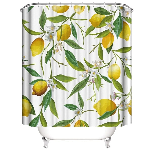 Citron Duschdraperi - Blommig Duschdraperi för Badrum, Blommig Badrumsdekor för Toalett, Tyg Badrumsdekor Set med 12 Krokar 72 x 72 tum