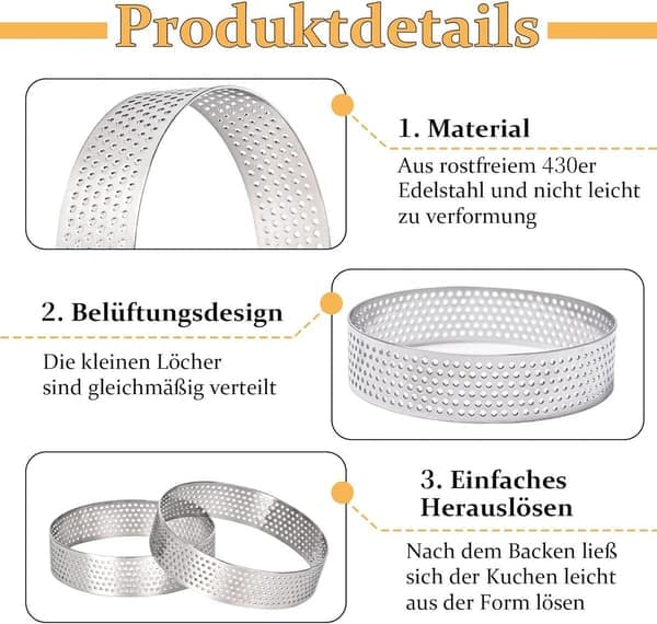 12 stk. 8 cm Mousse Kageform i Rustfrit Stål – Perforerede Bageforme til Desserter, Kager, Tærter – 12 Stykker
