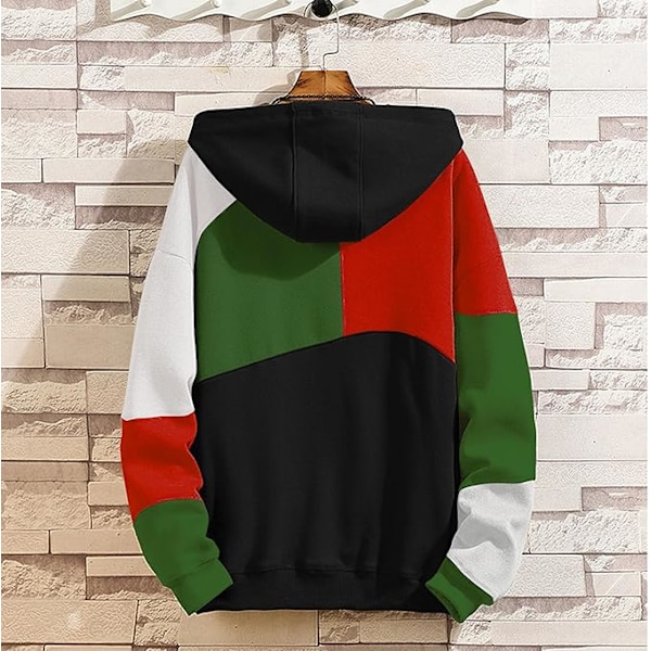 Herrehettegenser, Hip Hop-genser med hette, Unisex fritidssport-sweatshirts vår høst vinter Red and Green