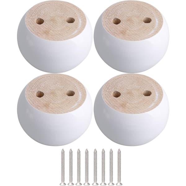 Set med 4 runda möbelben i vit eukalyptus 8 x 8 x 5 cm