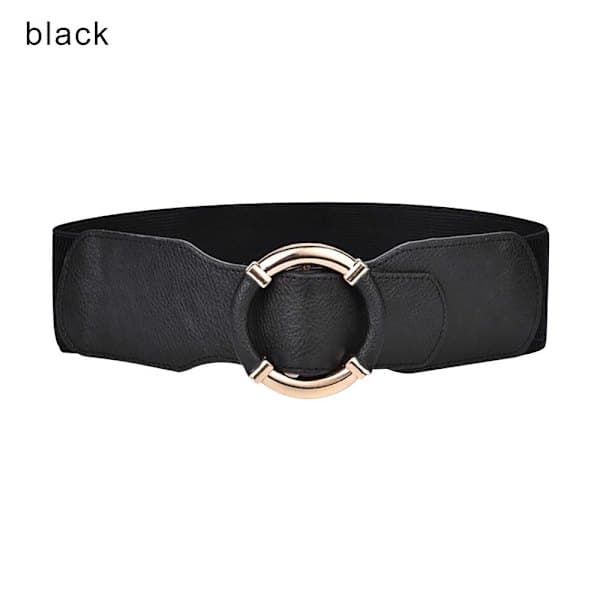 Elastisk taljebælte til kvinder med stretch og guldbukkel, SORT sort black