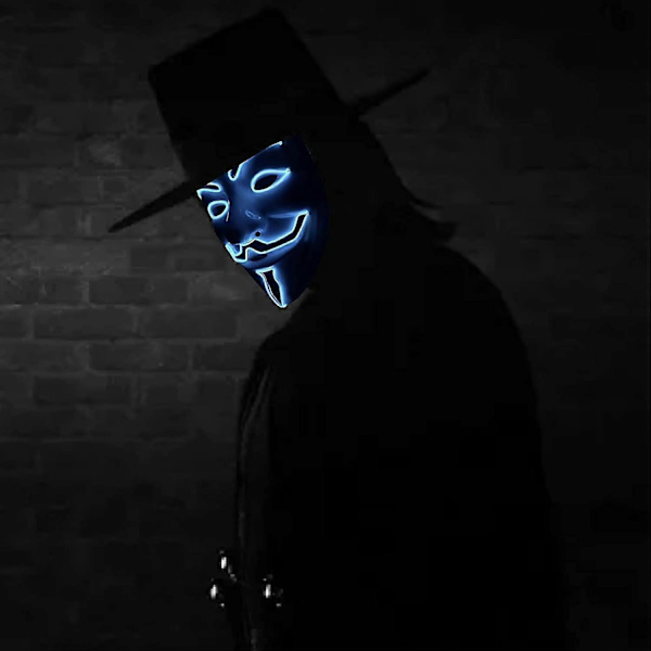 LED Maske V Vendetta Maske Neon Lysende EL Wire Maske til Halloween Kostume Cosplay Fest (V-GRØN) V-blue