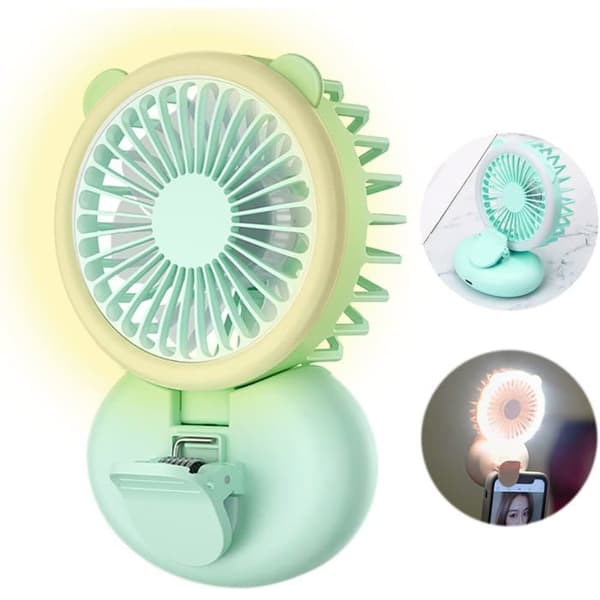 Bærbar ventilator, mini personlig ventilator med LED-lys, 2000 mAh batteri - Grøn