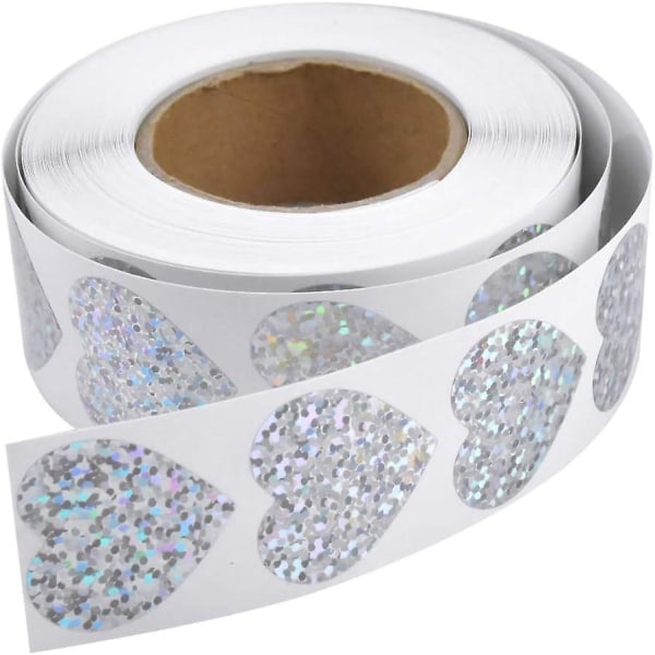 500 stk. Hjerteformede Klistermærker Håndværk Håndlavede Sølv Etiketter Bling Bling Dekorationer til Hjemmelavede Gaver Håndværk eller DIY Projekter 25mm Valentinsdag