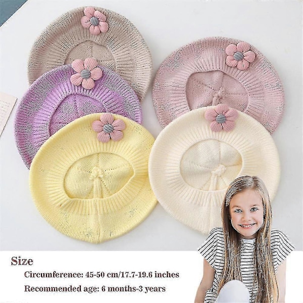 Spædbarn Baby Børn Piger Ensfarvede Vinter Franske Beretter Hatte Med Blomst Bonnet Hat Strikkeuld Kunstner Malerhue Creamy White