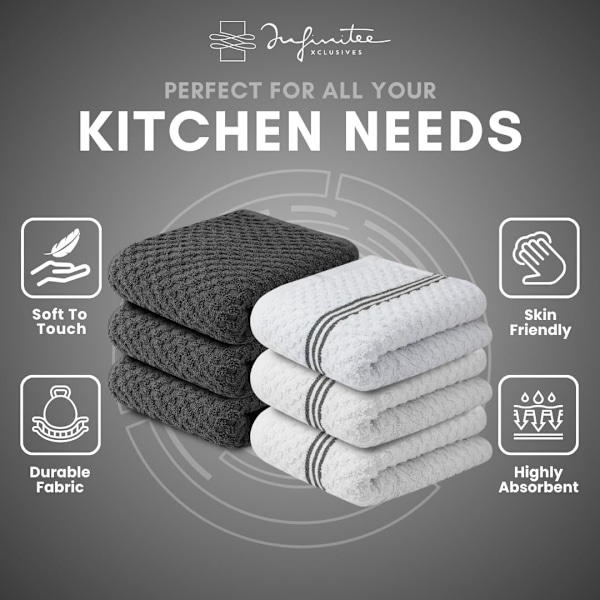 Disktrasor | 6-pack | 100% Bomull | 38 x 64 cm | Ultra Mjuka & Mycket Absorberande | Frotté Diskhanddukar för Kök, Bar | Grå |