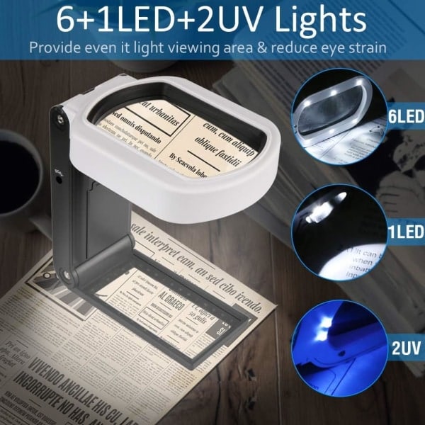 9 LED-valolla varustettu luku suurennuslasi valolla