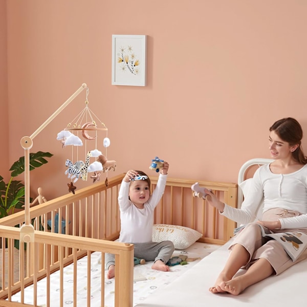 Baby uroholder til tremmeseng, træ uroarm til ophængning af uro, baby uroophæng nyfødt legetøj til børneværelsesindretning