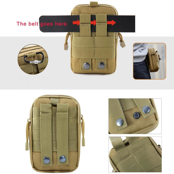 Kompakt bältesväska, Militär Armé EDC Pung midjeväska, för sport vandring och camping black python
