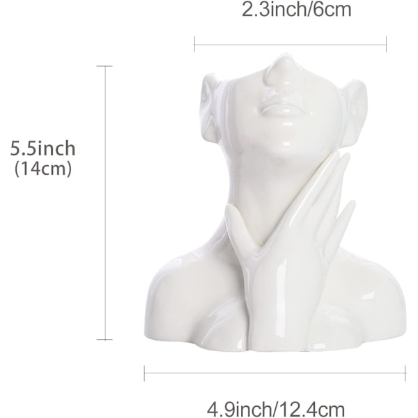 Vit Keramisk Ansiktsvas, Kvinnlig Form Huvud Halv Kropp Byst Vaser Boho Feministisk Minimalism Dekorativ Modern Nordisk Stil Blomvas