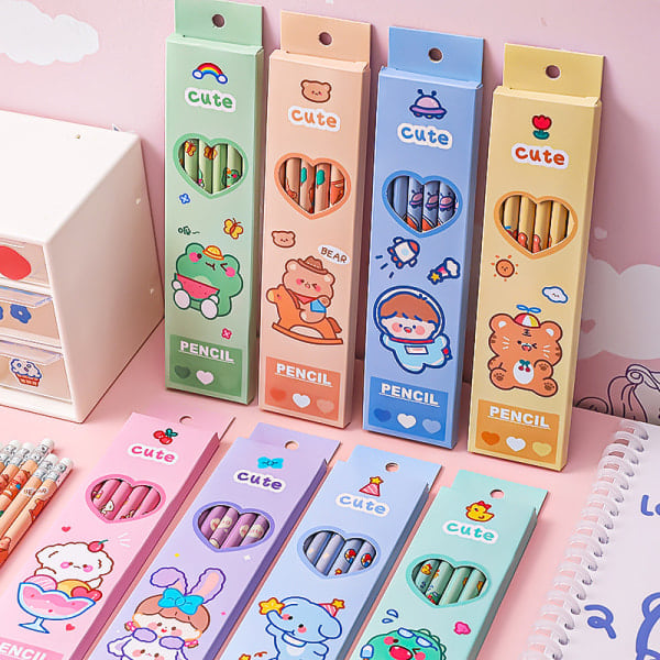 6 st/set e Kawaii tecknad penna HB skiss objekt ritning brevpapper student skola kontorsmaterial för barn present