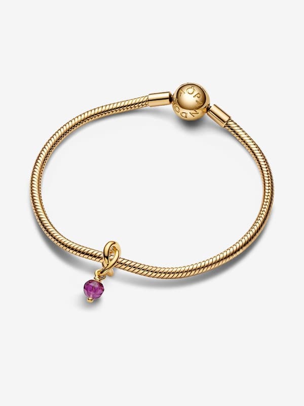 - Facetteret lilla Eternity Circle Dangle Charm - 14k guldbelægning