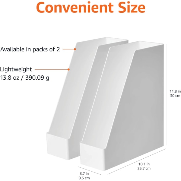 Rektangulär Plastorganisatör - Tidskriftssamlare, Vit, 2-pack