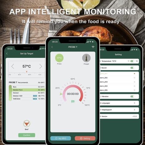 Trådløst Bluetooth Kødtermometer 50m – Temperaturområde -40°C til 100°C – Nøjagtighed ±1°C – Batterilevetid op til 4 timer
