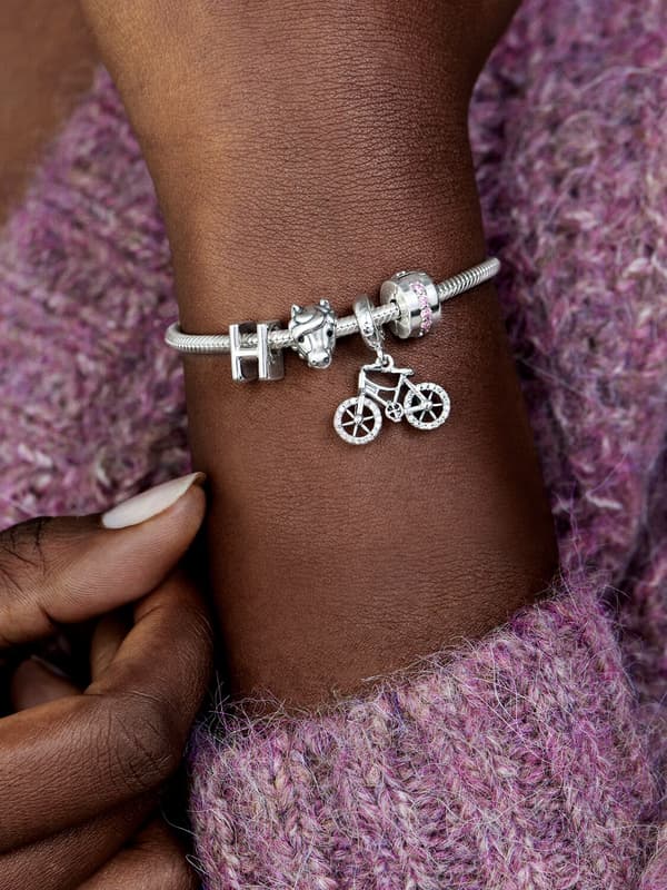 - Rosa Glittrande Rad Clip Berlock - Sterling silver