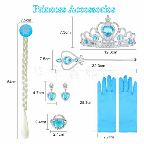 Elsa Prinsessdräkt, Elsa klänning, Prinsessklänning för flickor, Deluxe Glittrande Kappa Maskeradklänning för Halloween jul födelsedagsfest kostym, 130cm
