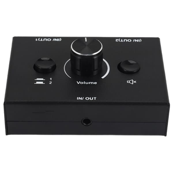3,5 mm lydvælger, 2 ind 1 ud / 1 ind 2 ud lydsplitter, switchboks med én-tasts mute