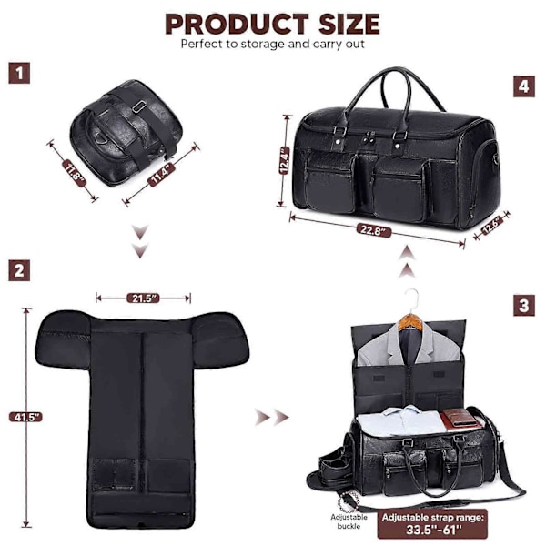 Rullende klesposer for reise, konvertibel duffel klespose rullebagger, 100% splitter ny Black