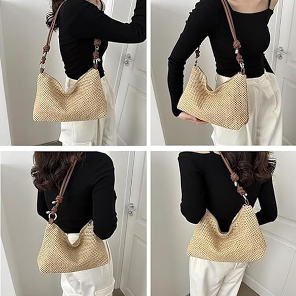 Raffiaväska Dam Sommar Stråväska Strandväska Dam Crossbody Väska Liten Slingväska Mobilväskor Liten Väska Dam Axelväska Sommarväska Marrón