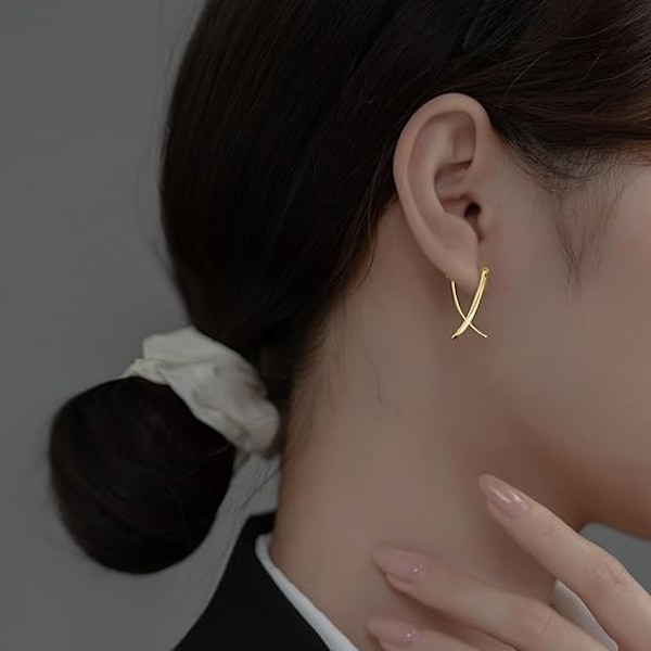 925 Sterling Sølv X Hoop Øreringe til Kvinder Teen Minimalistiske Hoop Øreringe Huggie Gold