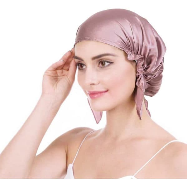 (Pink) Mulberry Silke Sovehætte - Blød 16 Momme Anti-Hårtab Justerbart Elastikbånd - One Size
