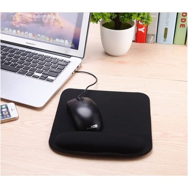 Ergonomisk musmatta med handledsstöd, bekväm musmatta för bärbar dator, smärtlindrande musmatta med halkfri PU-bas för kontor och hem, 1 st