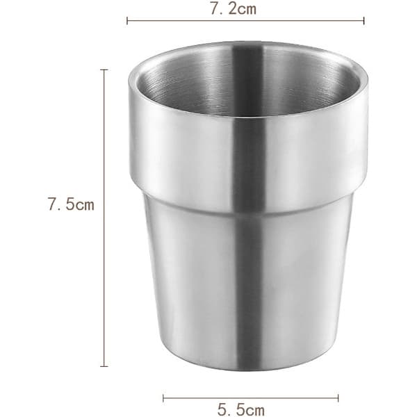 4-pak rustfri stålkrus 180 ml stabelbare rustfri stålkrus metalkrus dobbeltvæggede isolerede drikkekrus til restauranter kontor 7.2*5.5*7.5