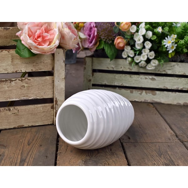 Vit 20cm Keramisk Vas Cylinder Präglad Form Glasyr Blomsterarrangemang Vaser Hem Dekorativ Prydnad