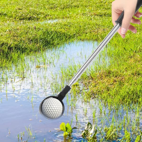 Golfboldopsamler Teleskopisk 2,1 m Rustfrit Stål Golfboldopsamler med Autolåsfunktion og Puttergreb Golfbold